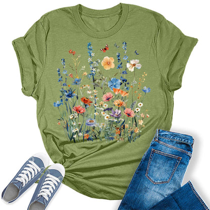 Wildflower Summer Floral Graphic Tees For Women