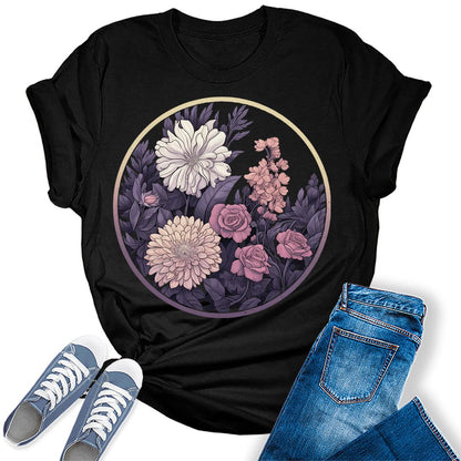 Botanical Floral Moon Graphic Tees For Womens