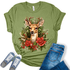 Reindeer Winter Flower Shirt For Women