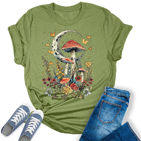 Crescent Mushroom Shirt Cottagecore Aesthetic Graphic Tees for Women