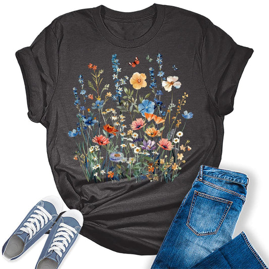 Wildflower Summer Floral Graphic Tees For Women