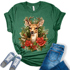 Reindeer Winter Flower Shirt For Women
