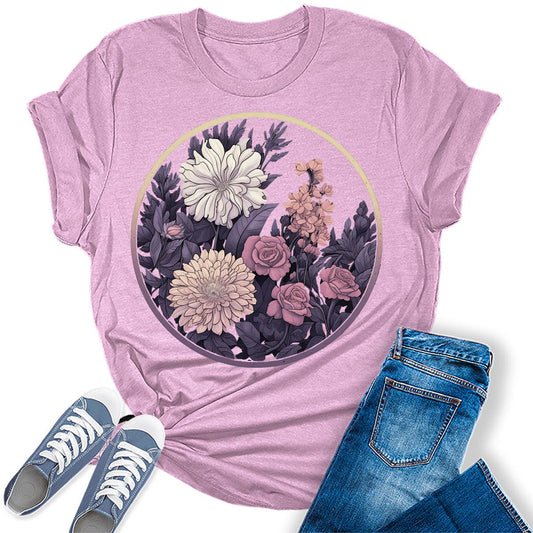 Botanical Floral Moon Graphic Tees For Womens