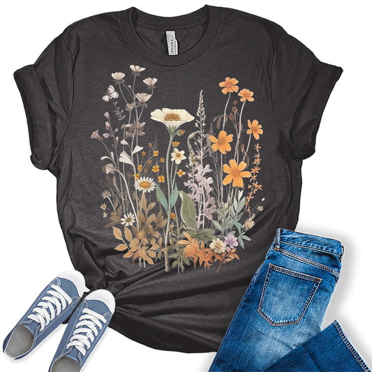 Womens Boho Tops Vintage Graphic Tees Floral Cottagecore Shirts
