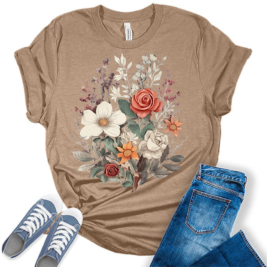 Cottagecore Vintage Floral Boho Shirt Trendy Tops Vintage Womens Graphic Tees