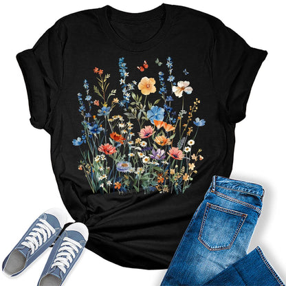 Wildflower Summer Floral Graphic Tees For Women