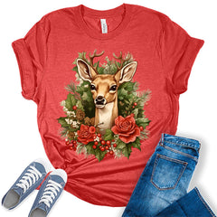 Reindeer Winter Flower Shirt For Women