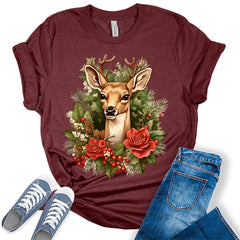 Reindeer Winter Flower Shirt For Women