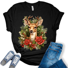 Reindeer Winter Flower Shirt For Women