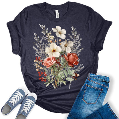 Cottagecore Wildfllower Shirt Floral Boho Tops Vintage Womens Graphic Tees