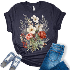 Cottagecore Shirt Floral Boho Tops Vintage Womens Graphic Tees