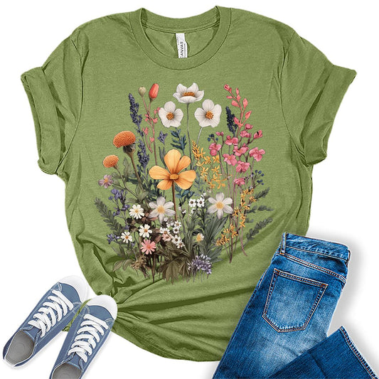 Womens Boho Tops Vintage Graphic Tees Floral Cottagecore Shirts