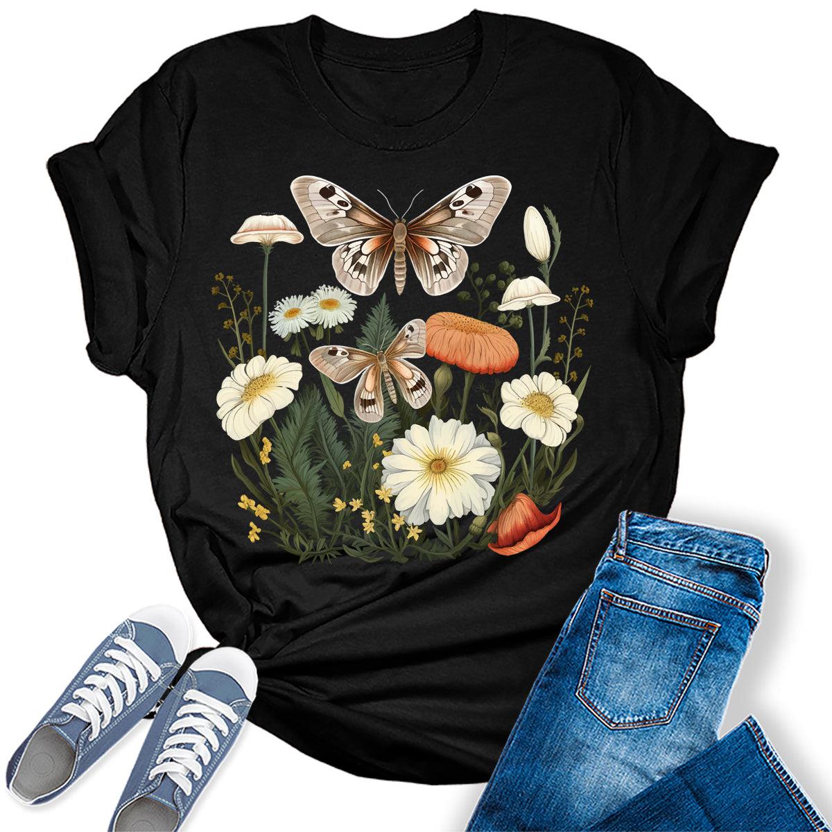 Beautiful Flower Butterfly Graphic Tees for Women