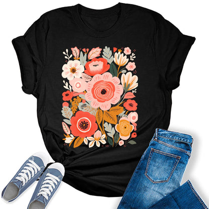 Beautiful Painted Flower  Graphic Tees For Women