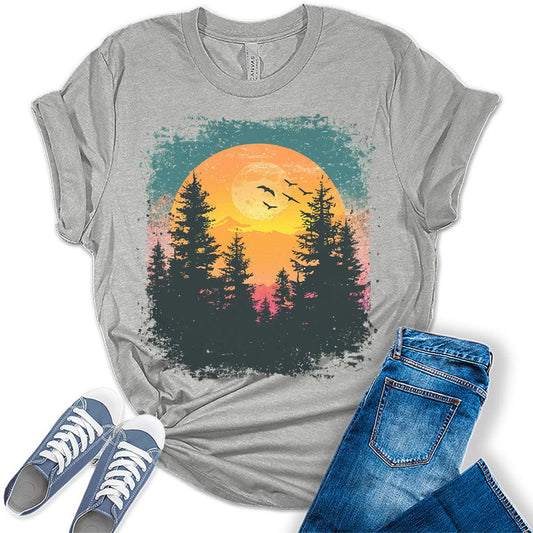 Sunset Forest Shirt Womens Adventure Wild Outdoor Graphic Tees