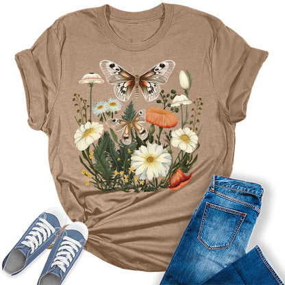 Beautiful Flower Butterfly Graphic Tees for Women