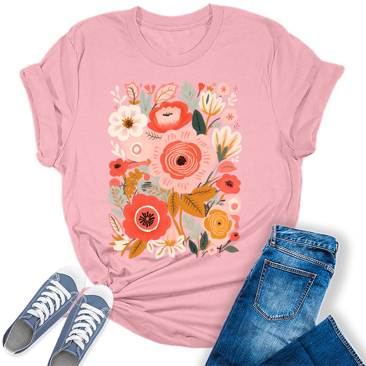 Beautiful Painted Flower  Graphic Tees For Women