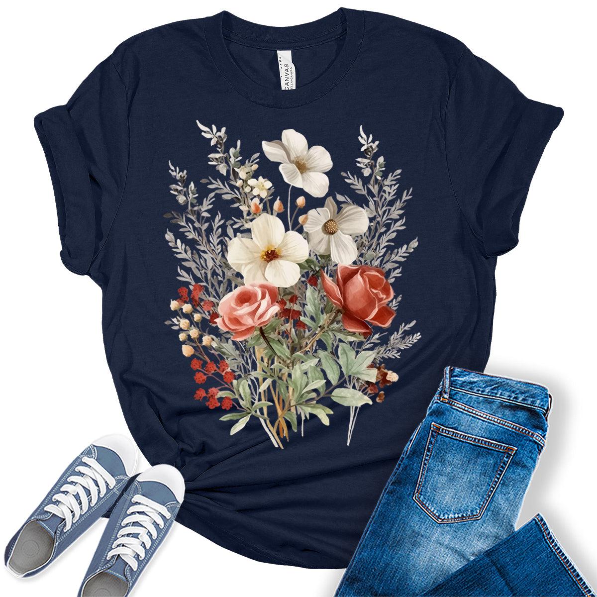 Cottagecore Wildfllower Shirt Floral Boho Tops Vintage Womens Graphic Tees