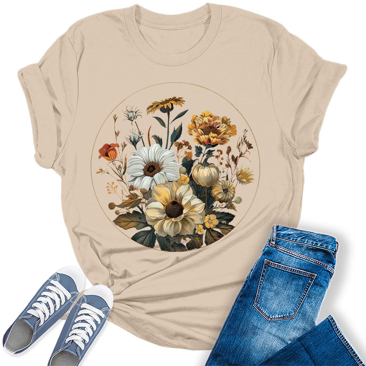 Beautiful Flowers Circle Graphic Tees For Women