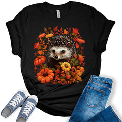 Hedgehog Autumn Fall Thanksgiving Shirt For Women