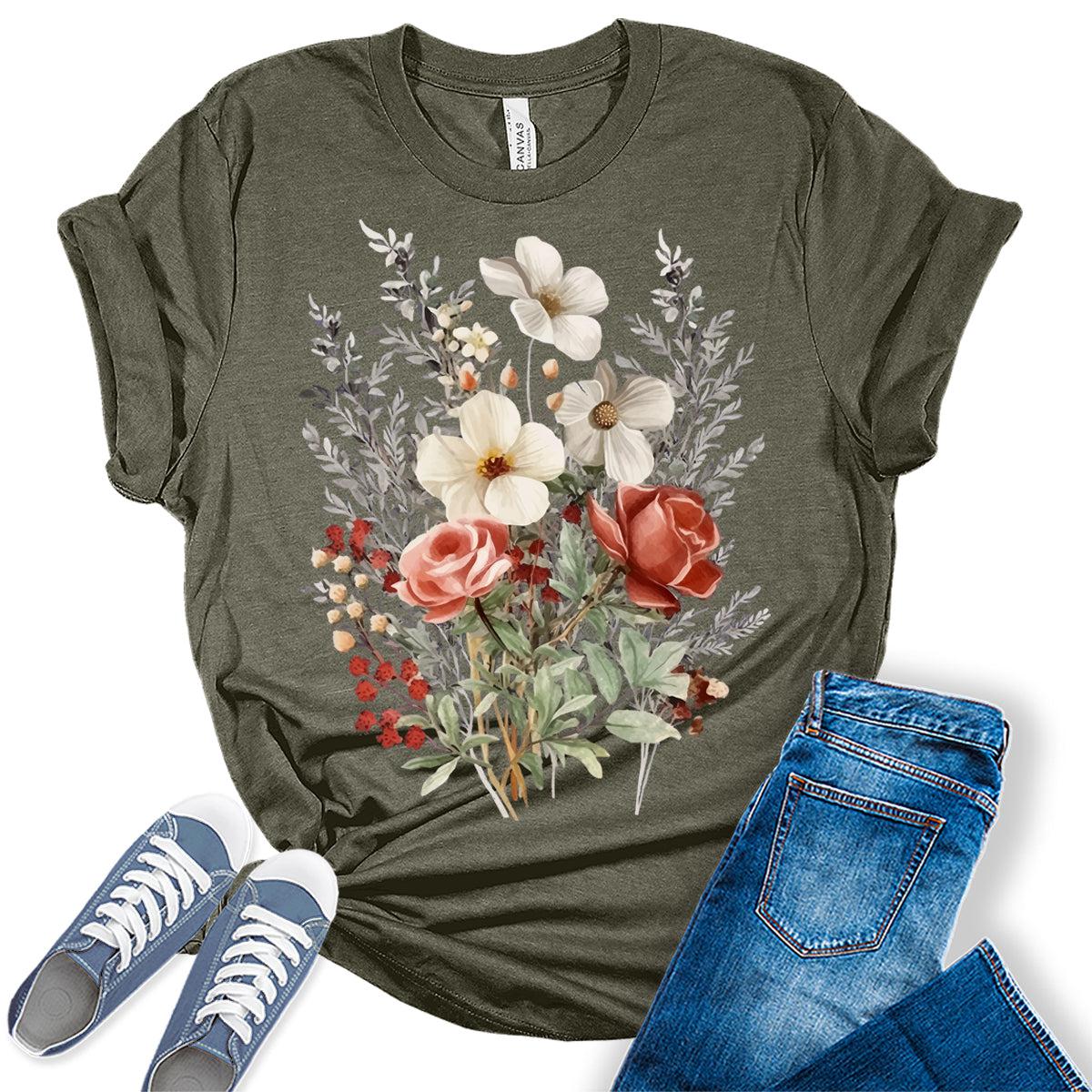 Cottagecore Wildfllower Shirt Floral Boho Tops Vintage Womens Graphic Tees