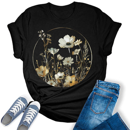 Botanical Moon Wildflower Graphic Tees For Womens
