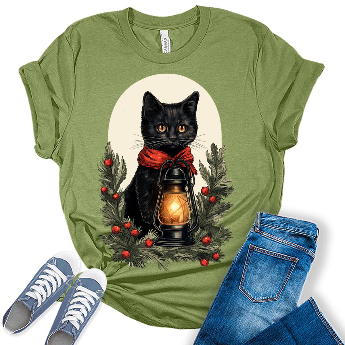 Cat Shirt Cute Christmas Tshirts for Women Plus Size Holiday Graphic Tees