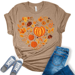 Heart Floral Pumpkin Thanksgiving Fall T-shirt