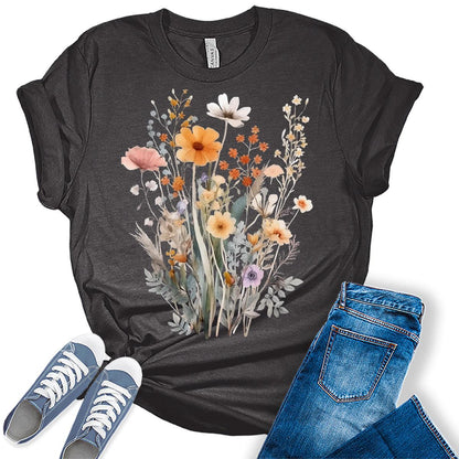 Vintage Boho Tops Trendy Wildflower Cottagecore Shirts Womens Graphic Tees