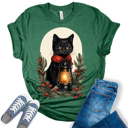 Cat Shirt Cute Christmas Tshirts for Women Plus Size Holiday Graphic Tees