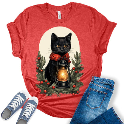 Cat Shirt Cute Christmas Tshirts for Women Plus Size Holiday Graphic Tees