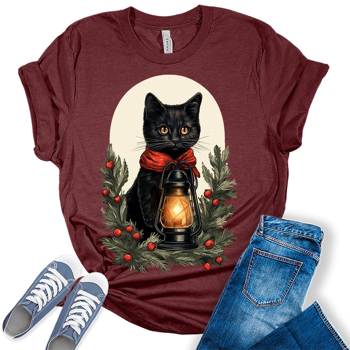 Cat Shirt Cute Christmas Tshirts for Women Plus Size Holiday Graphic Tees