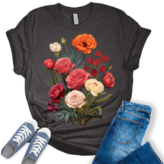 Botanical Rose Flowers Shirt For Women