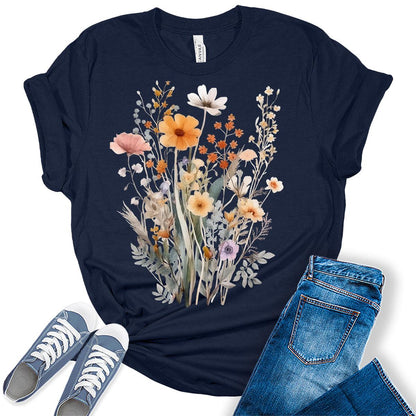 Vintage Boho Tops Trendy Wildflower Cottagecore Shirts Womens Graphic Tees