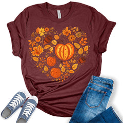 Heart Floral Pumpkin Thanksgiving Fall T-shirt