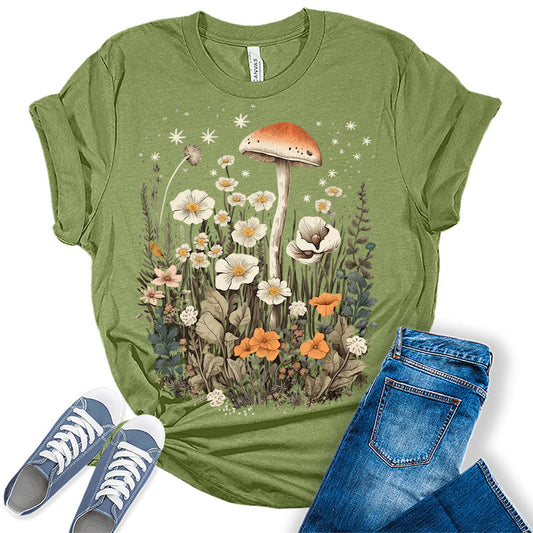 Floral Mushroom Cottagecore Womens T-shirt