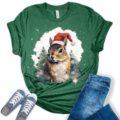Cute Squirrel Wearing a Santa Hat Shirt For Women