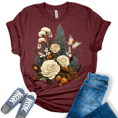 Floral Pine Cone Wild Flower T-shirt For Women