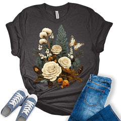 Floral Pine Cone Wild Flower T-shirt For Women