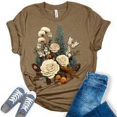 Floral Pine Cone Wild Flower T-shirt For Women