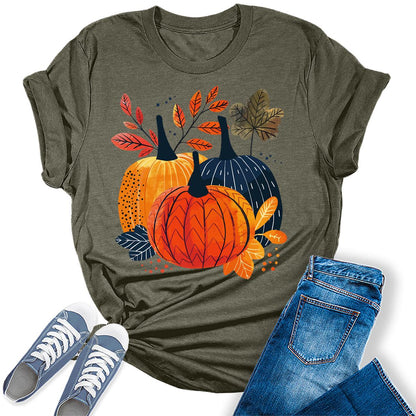 Women's Autumn Pumpkin Thanksgiving Graphic Tees