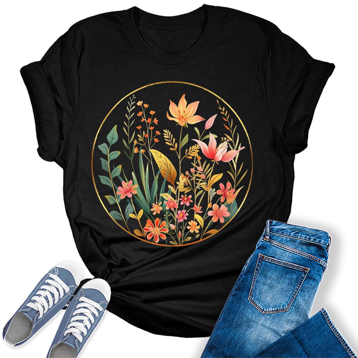 Women's Floral Circle Wildflowers Graphic Tees