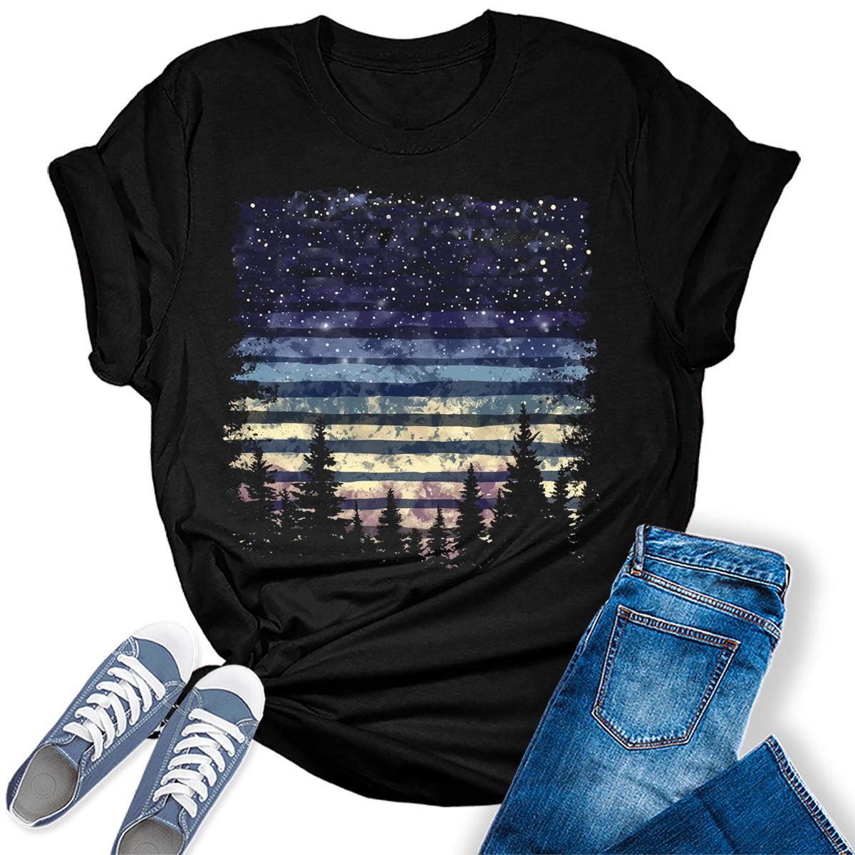 Wild Forest Night Stars Graphic Tees For Women