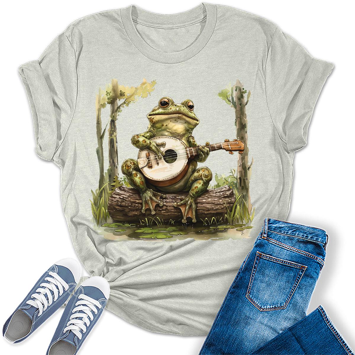 Women's Cottagecore Frog Playing Guitar Graphic Tees