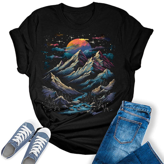 Mountain Moon Night Graphic Tees ForWomen