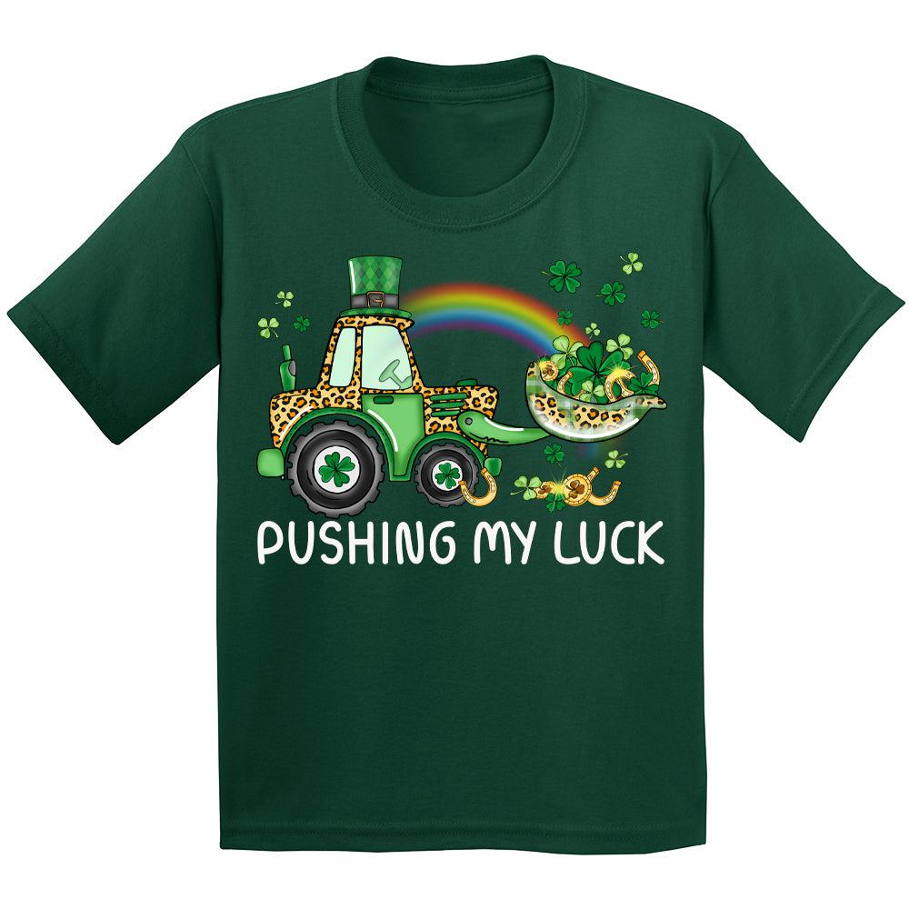 Pushing My Luck T Shirt St Patricks Day Shirt Kids Clothes Boys Girls Short Sleeve Graphic Tees