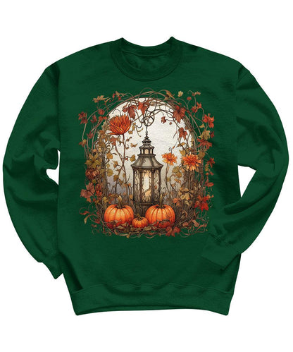 Fall Floral Lantern Pumpkin Womens Crewneck Sweatshirt