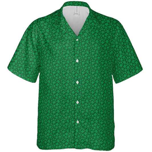 St Patricks Day Green Clover Casual Button Down Short Sleeve Hawaiian Shirt