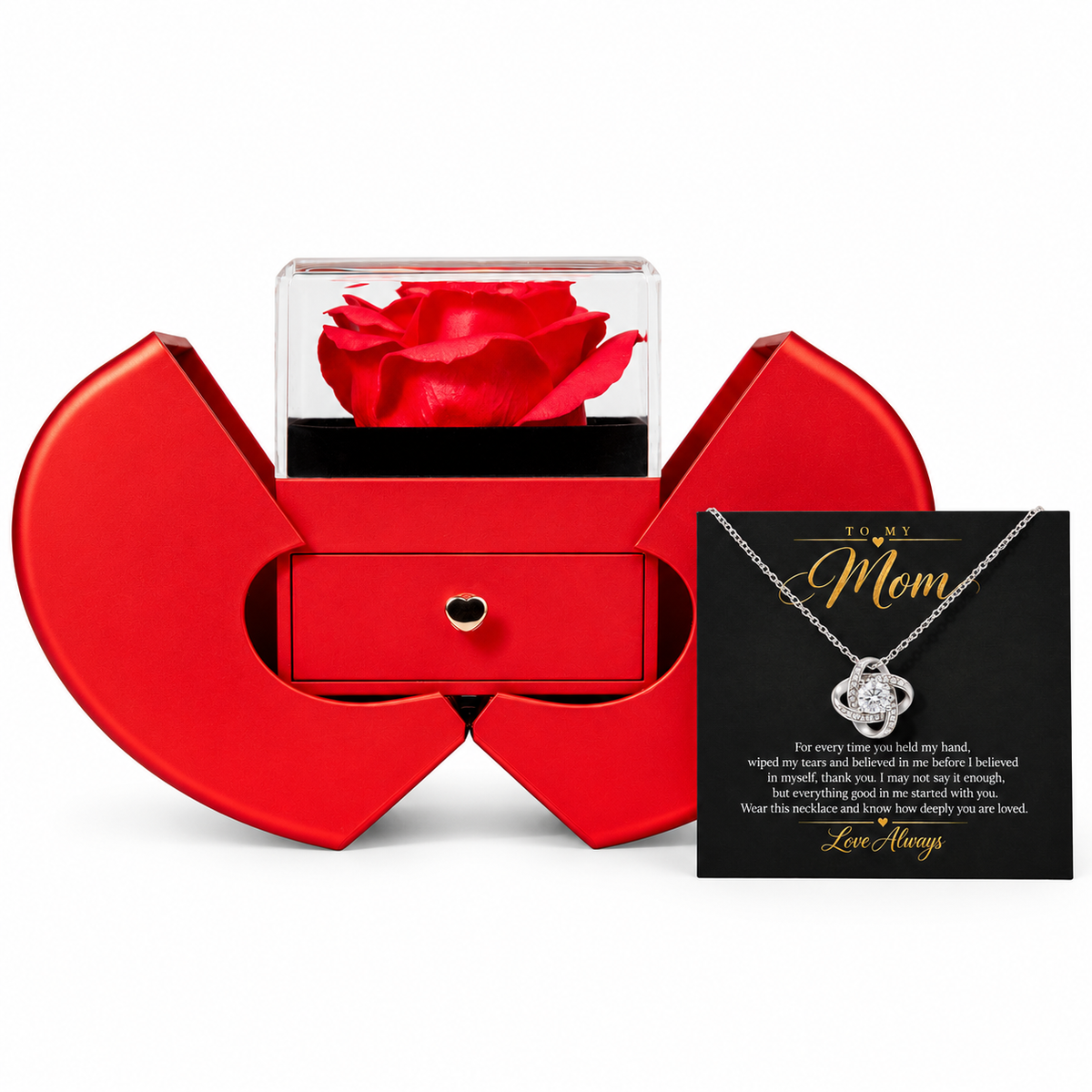 To My Mom Love Knot necklace in Heart Rose Box, White Gold Finish - main