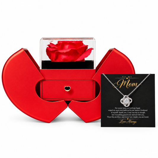 To My Mom Love Knot necklace in Heart Rose Box, White Gold Finish - main